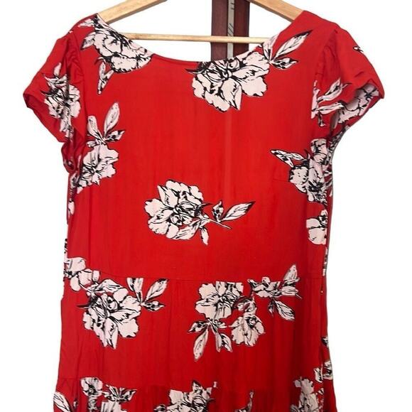 Anthropologie Free People Rita Red Floral Print Tiered Midi Dress Size Small Pet - Picture 3 of 10